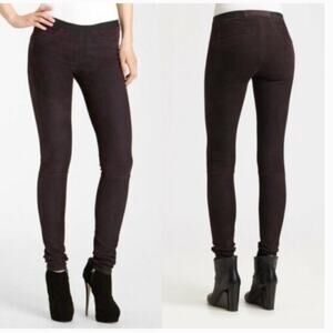 Helmut‎ Lang Plum Embossed Leather Skinny Leggings Pants Purple Size 2